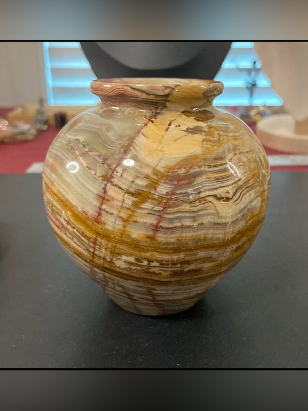 Natural stone vase colorful 4” tall Guc